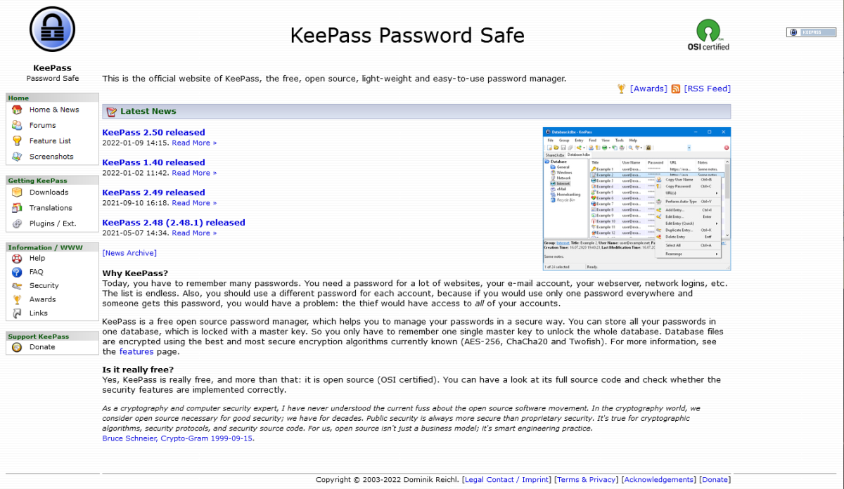 Página inicial do KeePass (2022)