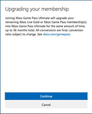 Confirmação de atualização do Xbox Game Pass Ultimate