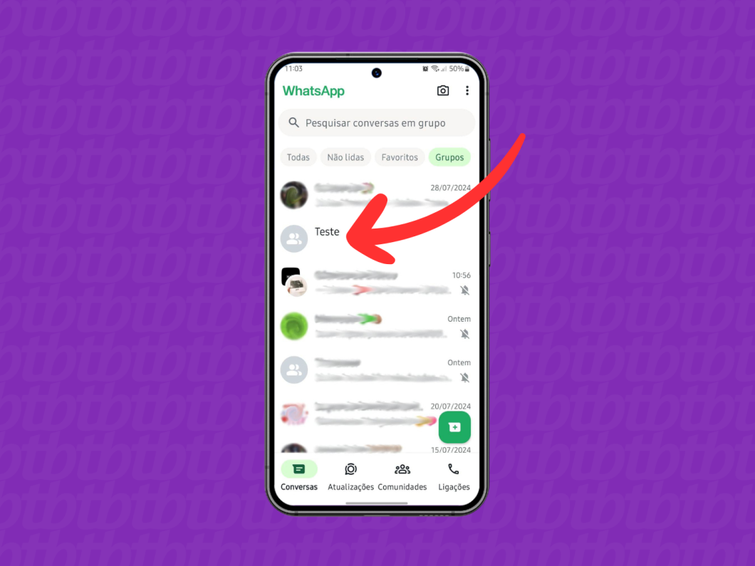 Captura de tela do WhatsApp mostra como acessar uma conversa em grupo