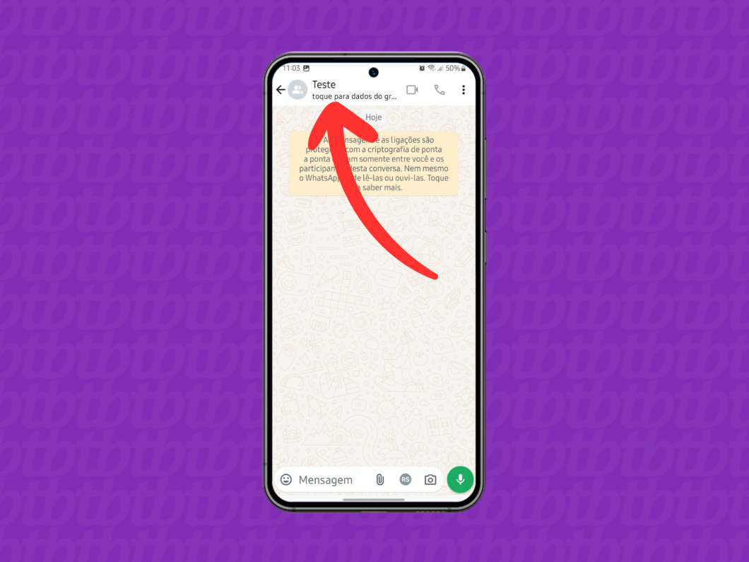Captura de tela do WhatsApp mostra como acessar as configurações de uma conversa em grupo