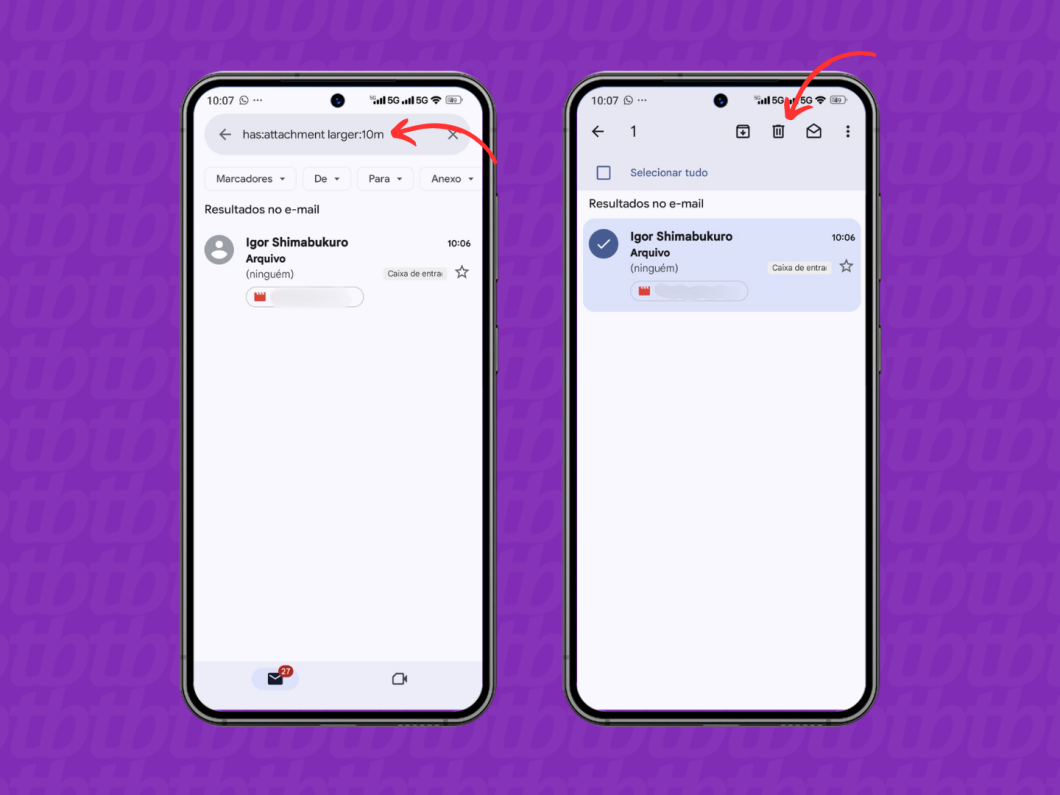Deletando e-mails com anexos grandes no Gmail