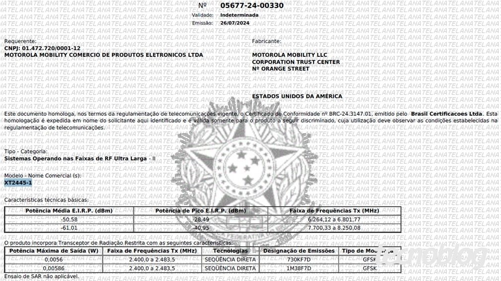 Certificado de homologação da Moto Tag na Anatel (imagem: Emerson Alecrim/Tecnoblog)