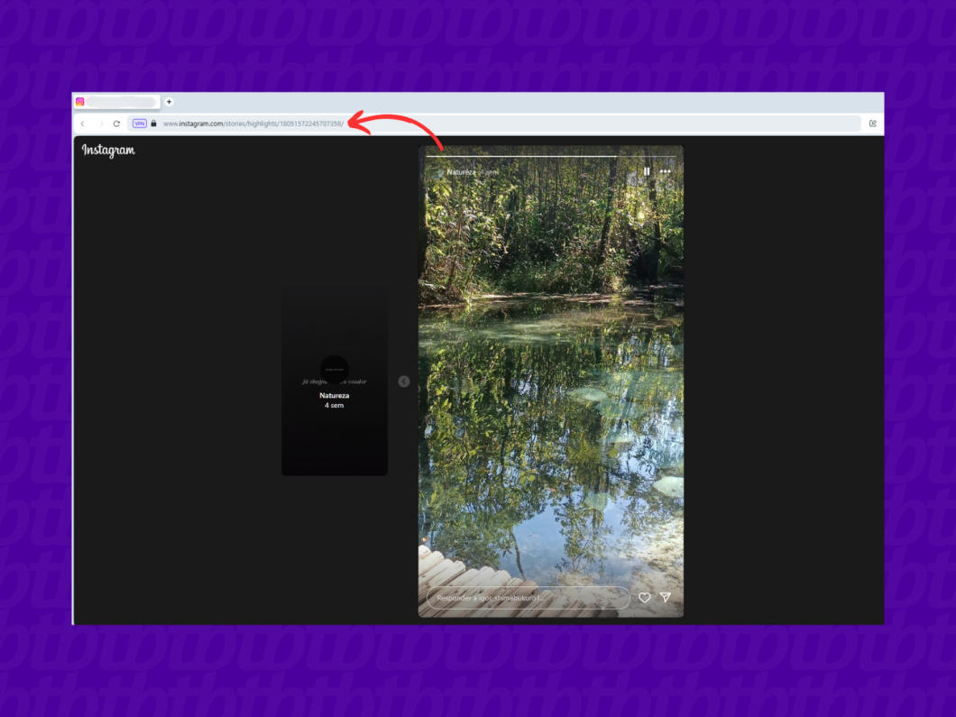 Copiando a URL de um destaque privado do Instagram