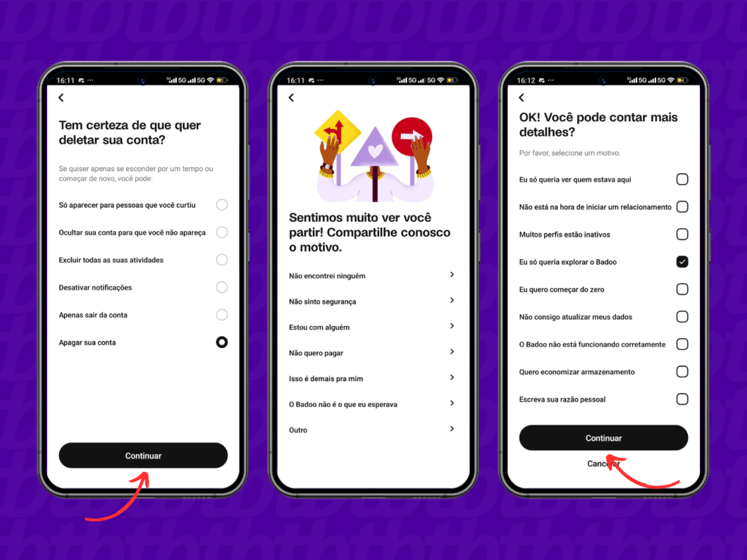 Justificando a exclus&atilde;o de conta do Badoo