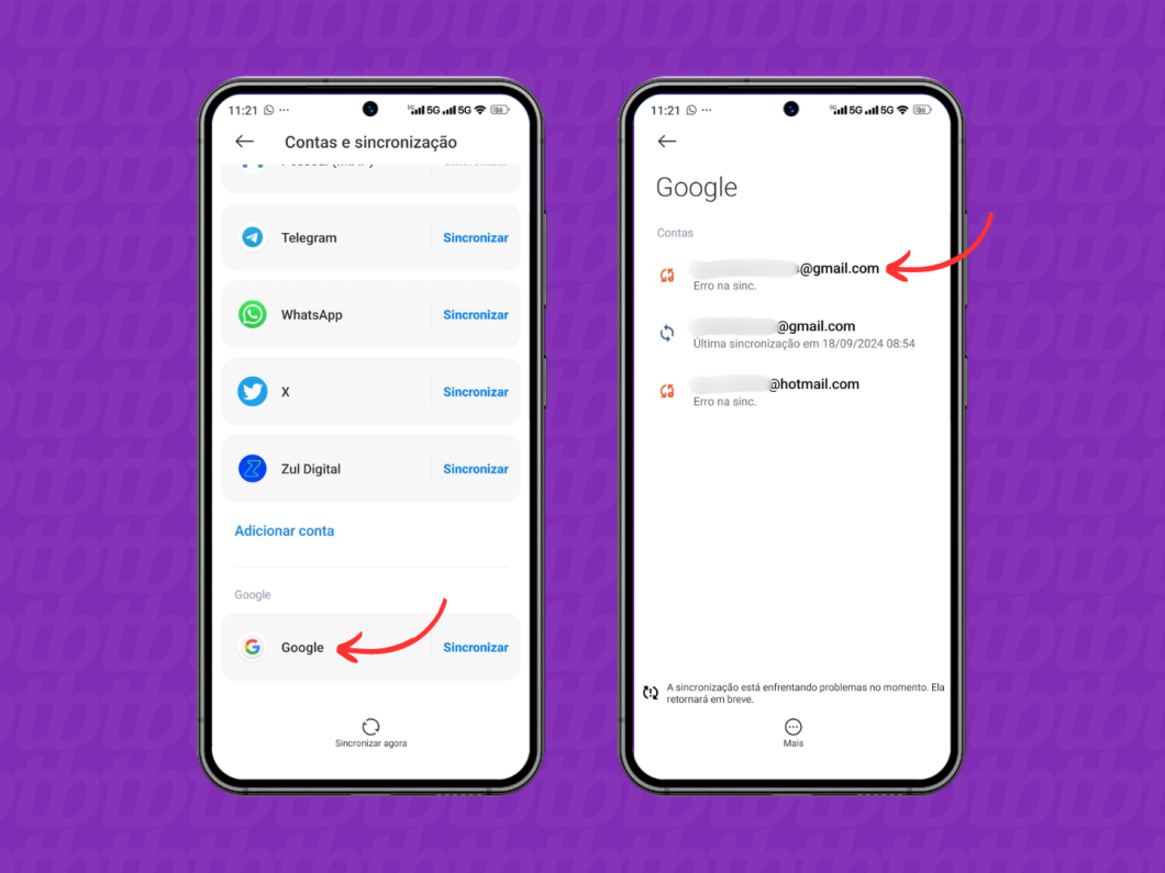 Acessando a lista de Contas Google em um dispositivo Android