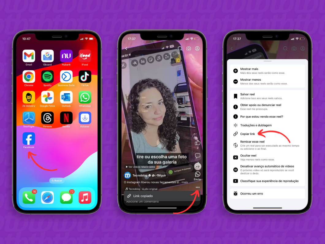 Copiando o link de um vídeo do Facebook pelo iPhone