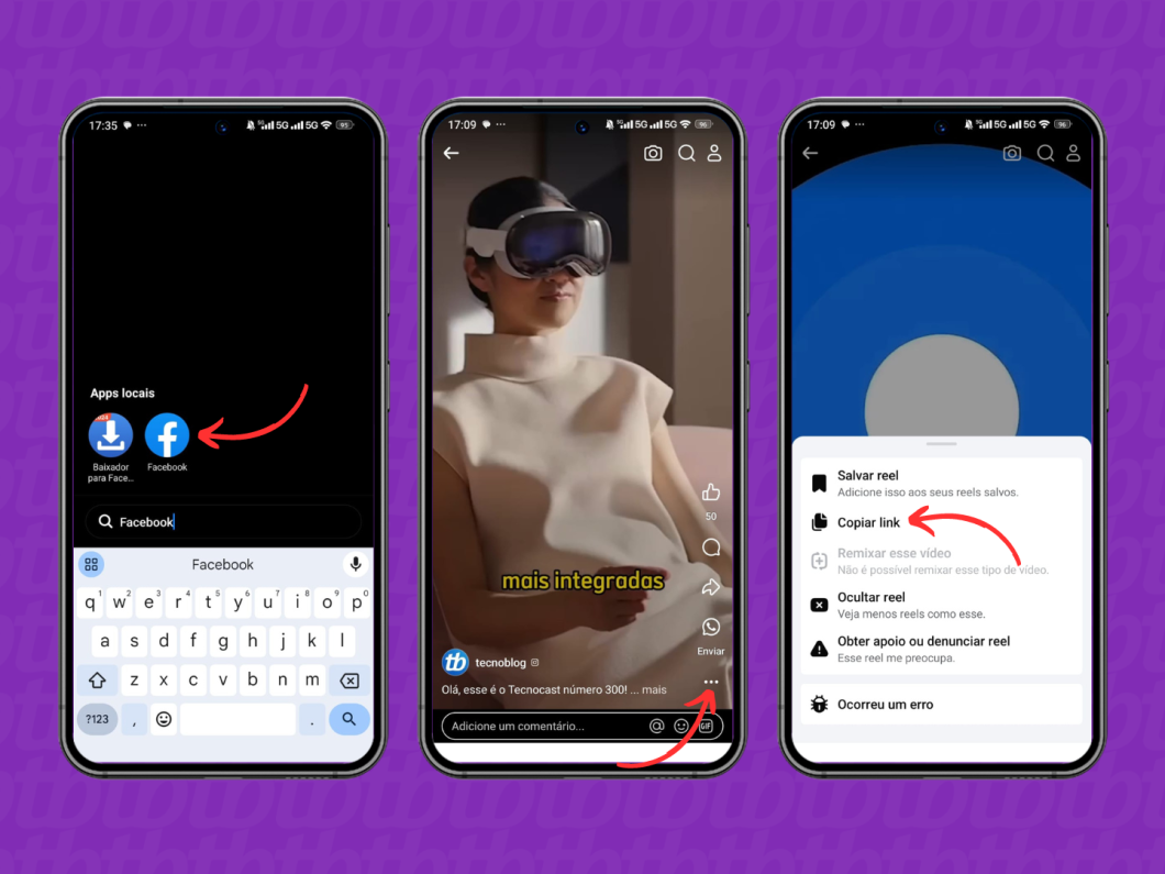 Copiando um link de vídeo do Facebook pelo Android