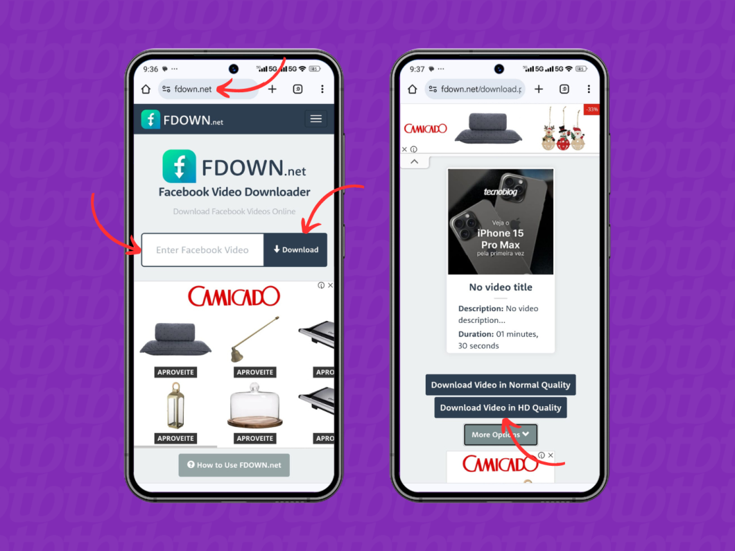 Baixando um vídeo pelo Facebook Video Downloader