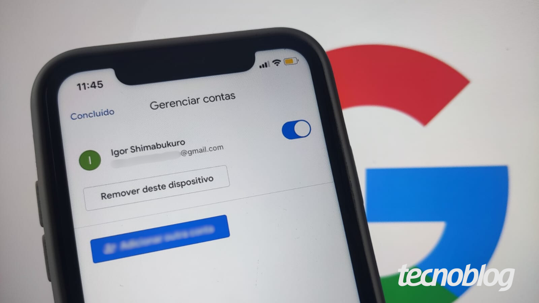 Tela de remoção de Conta Google no iPhone