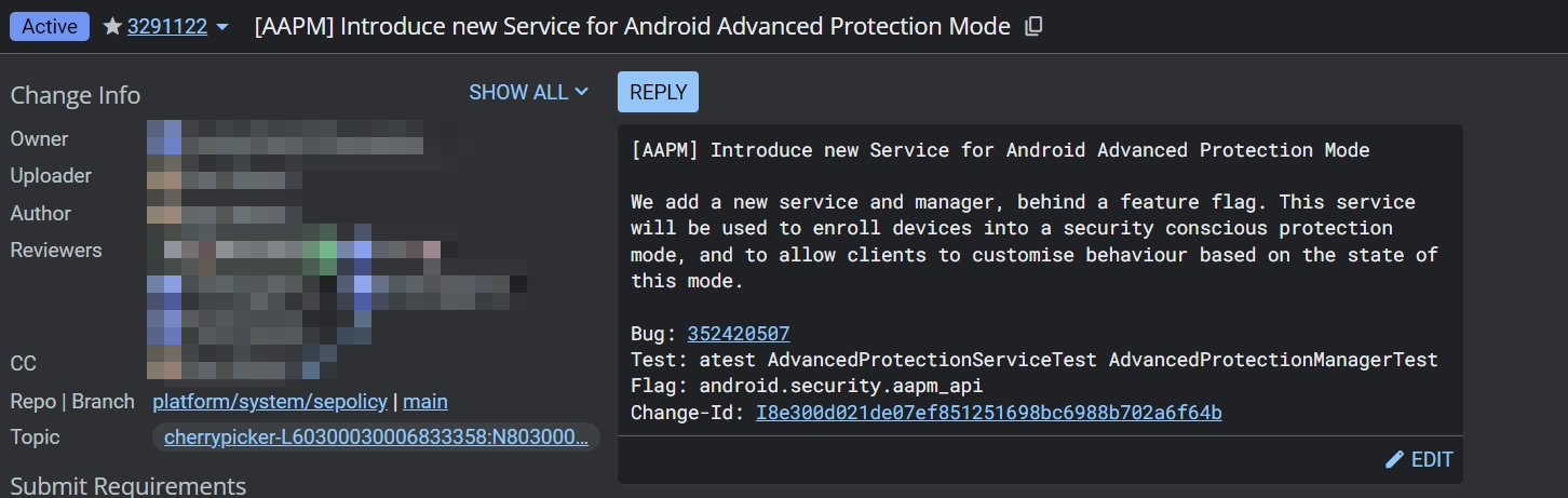 Patch do modo de proteção avançada do Android no AOSP