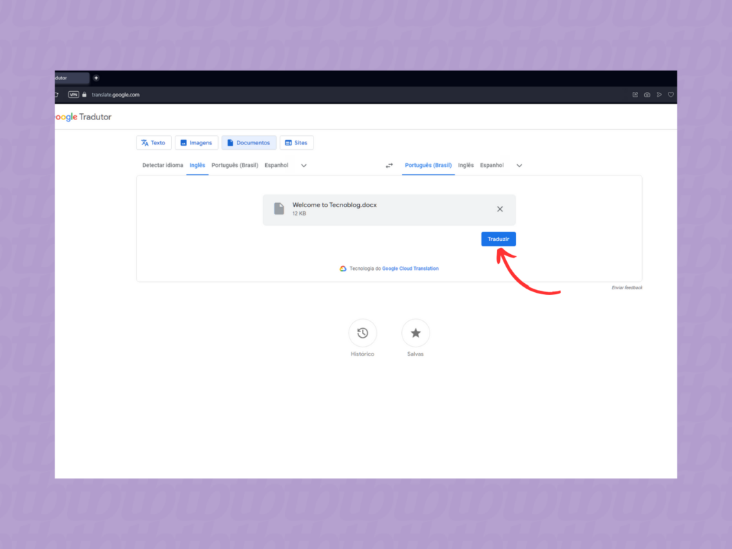 Traduzindo documentos com o Google Tradutor