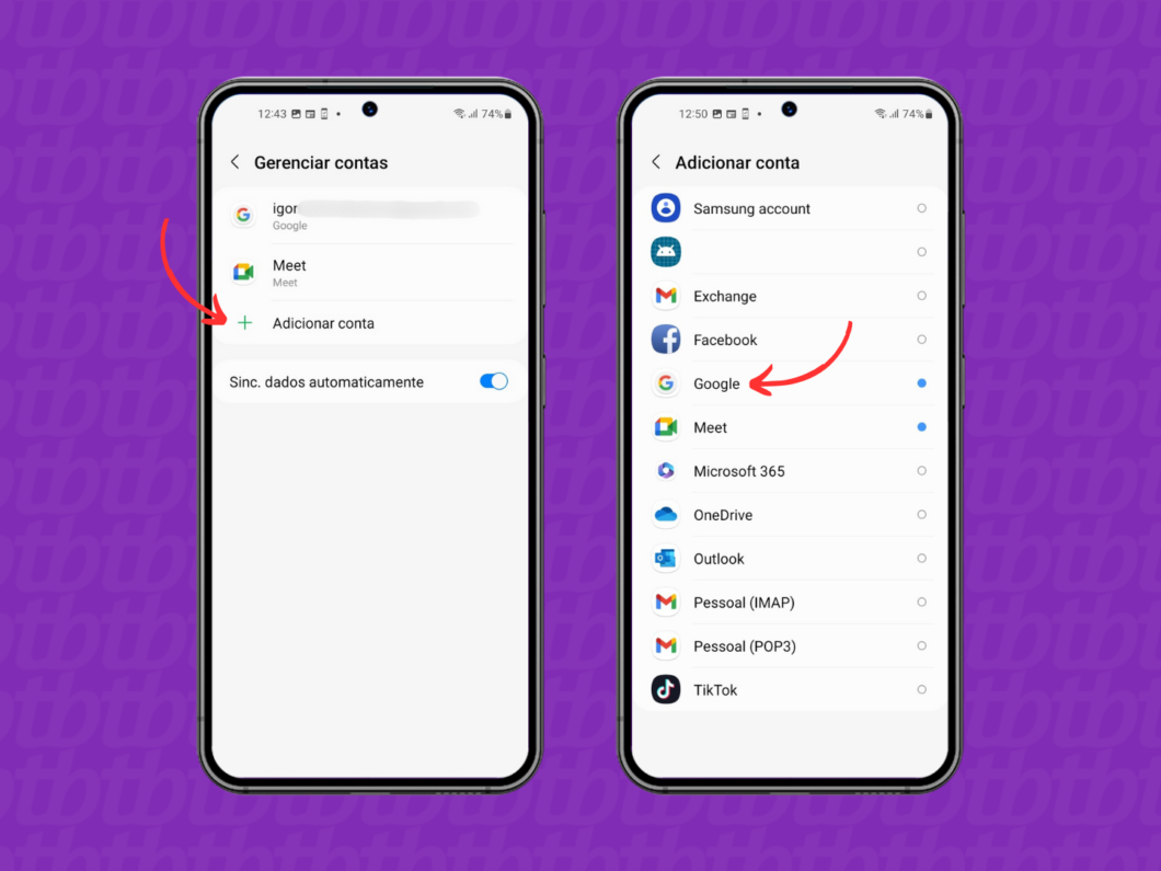 Adicionando uma nova Conta Google ao celular Android