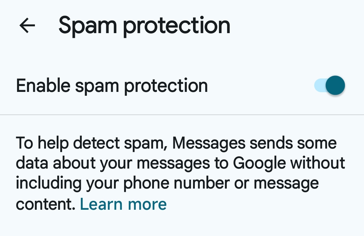 Configuração de proteção contra spam no Mensagens do Google