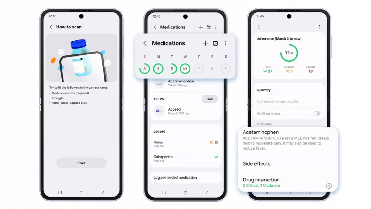 Rastreamento de medicamentos no aplicativo Samsung Health