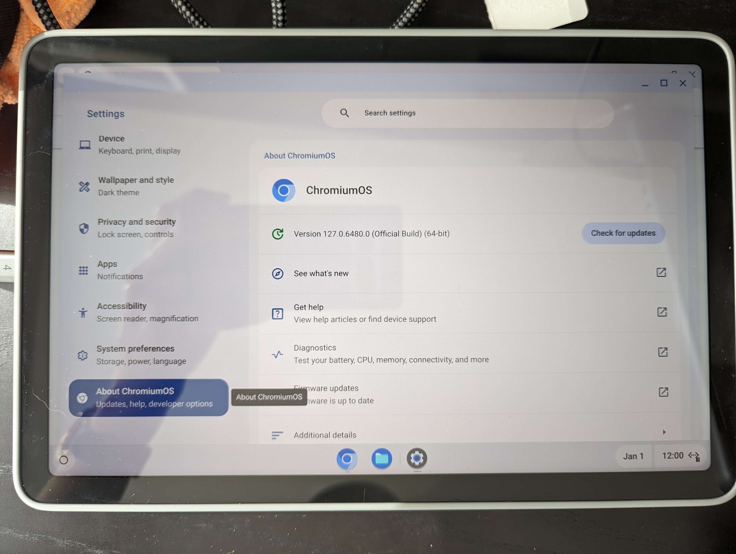 Chrome OS em execução em um Pixel Tablet