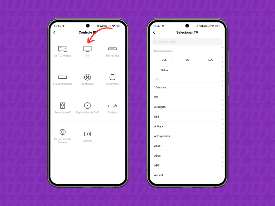 Selecionando a marca da sua televis&atilde;o no Mi Remote