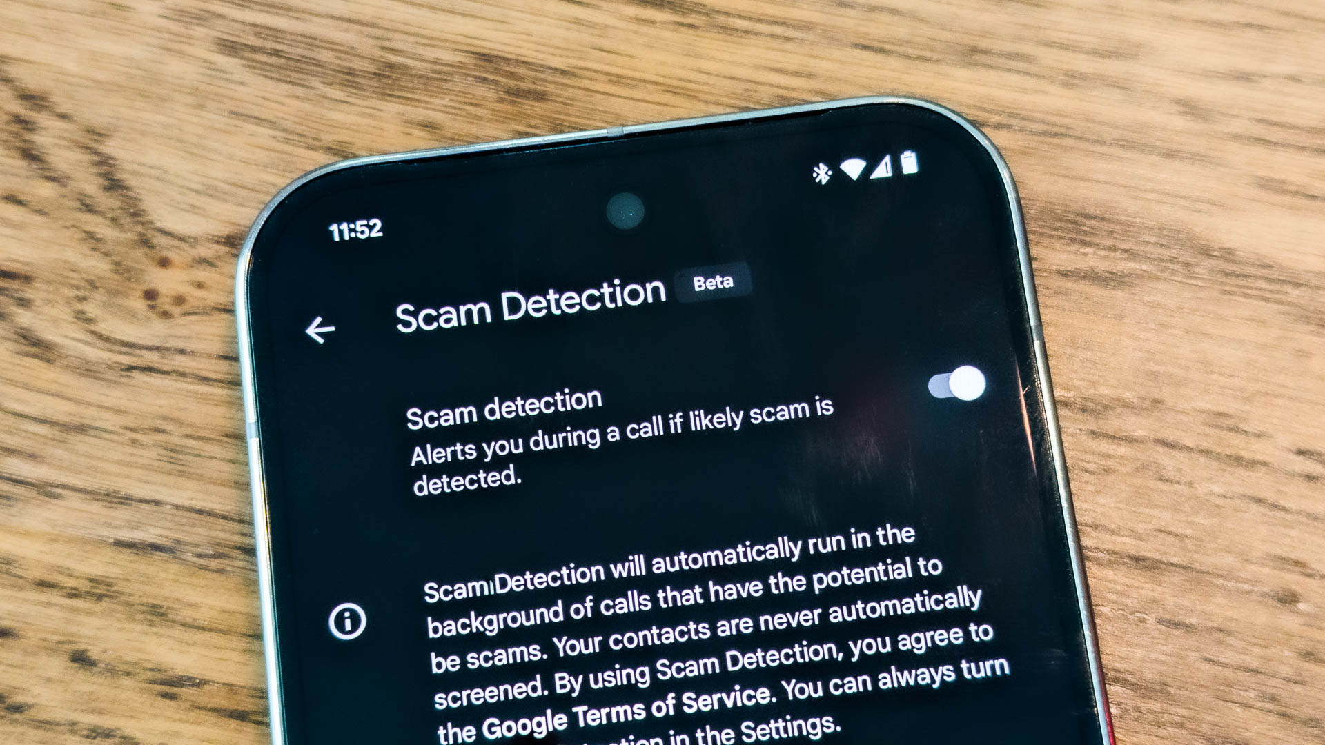 Google Pixel Scam Detecção beta TOGLE