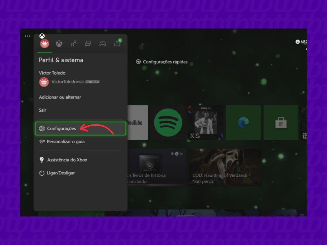 Acessando as configura&ccedil;&otilde;es da conta Xbox pelo console