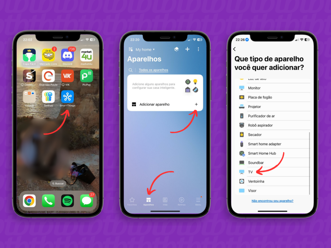 Adicionando uma TV Samsung ao app Smart Things