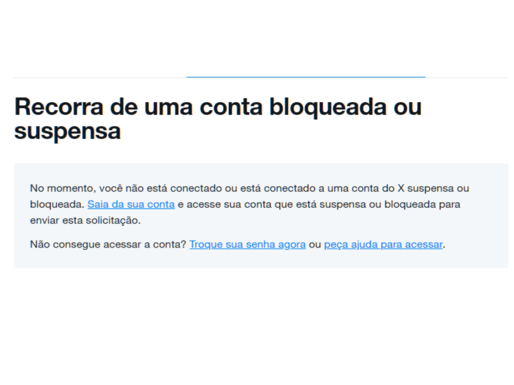 Apela&ccedil;&atilde;o de conta suspensa no X (Twitter)
