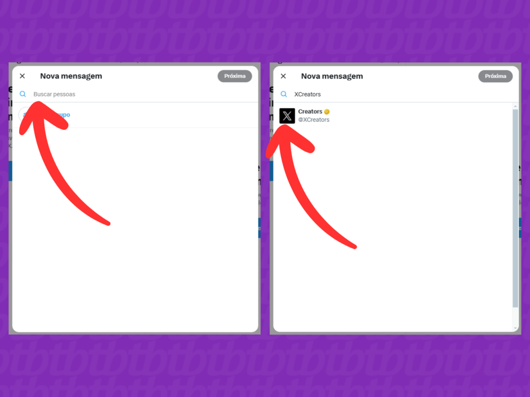 Captura de tela do site X (Twitter) mostra como selecionar o destinat&aacute;rio da mensagem