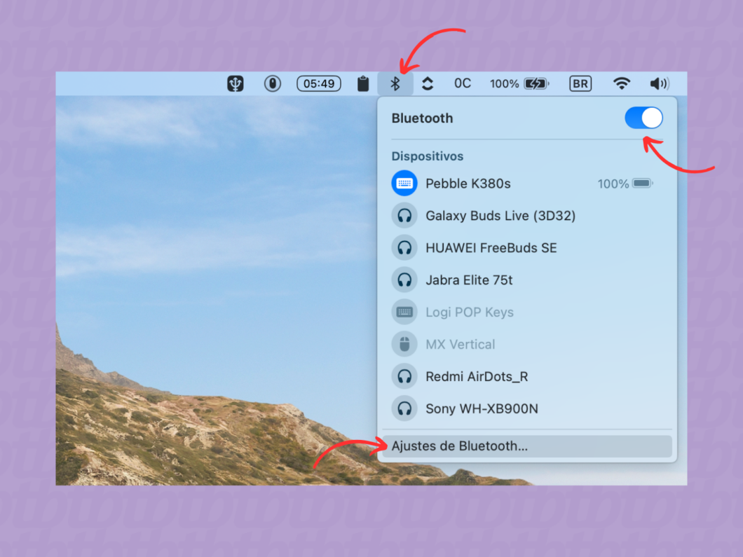 Acessando as configura&ccedil;&otilde;es Bluetooth do Mac