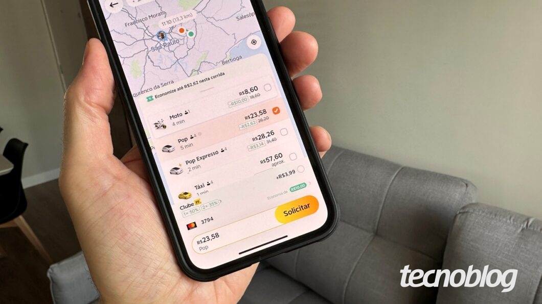 Op&ccedil;&atilde;o de moto no app da 99