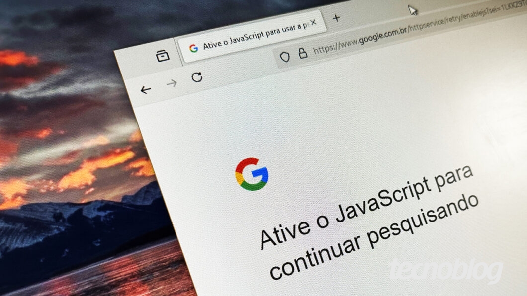 Aviso do Google para JavaScript ser ativado para as buscas na tela do computador