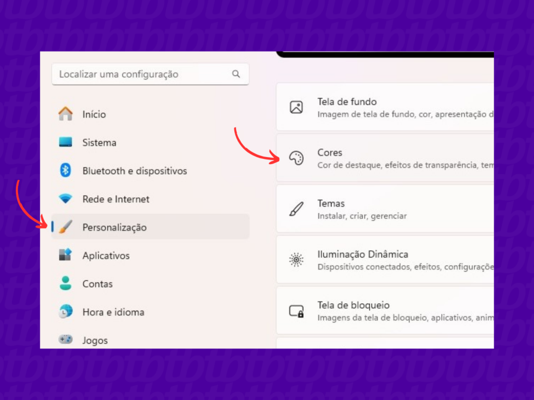 Entrando nas personaliza&ccedil;&otilde;es de cores do Windows 11