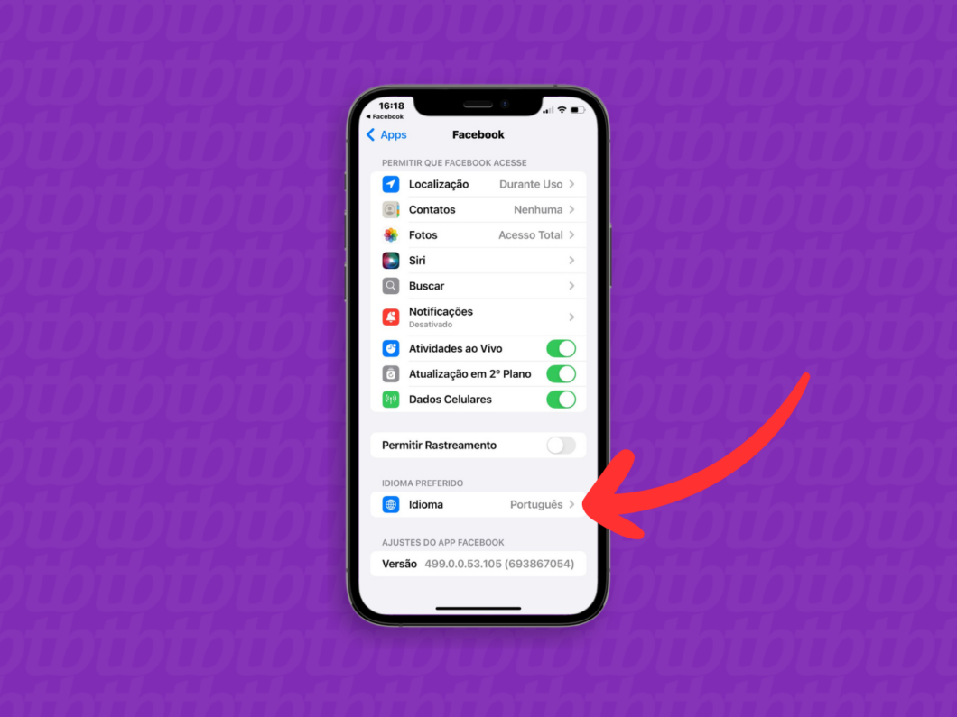 Captura de tela do app Ajustes no iPhone mostra como acessar a op&ccedil;&atilde;o Idioma preferido