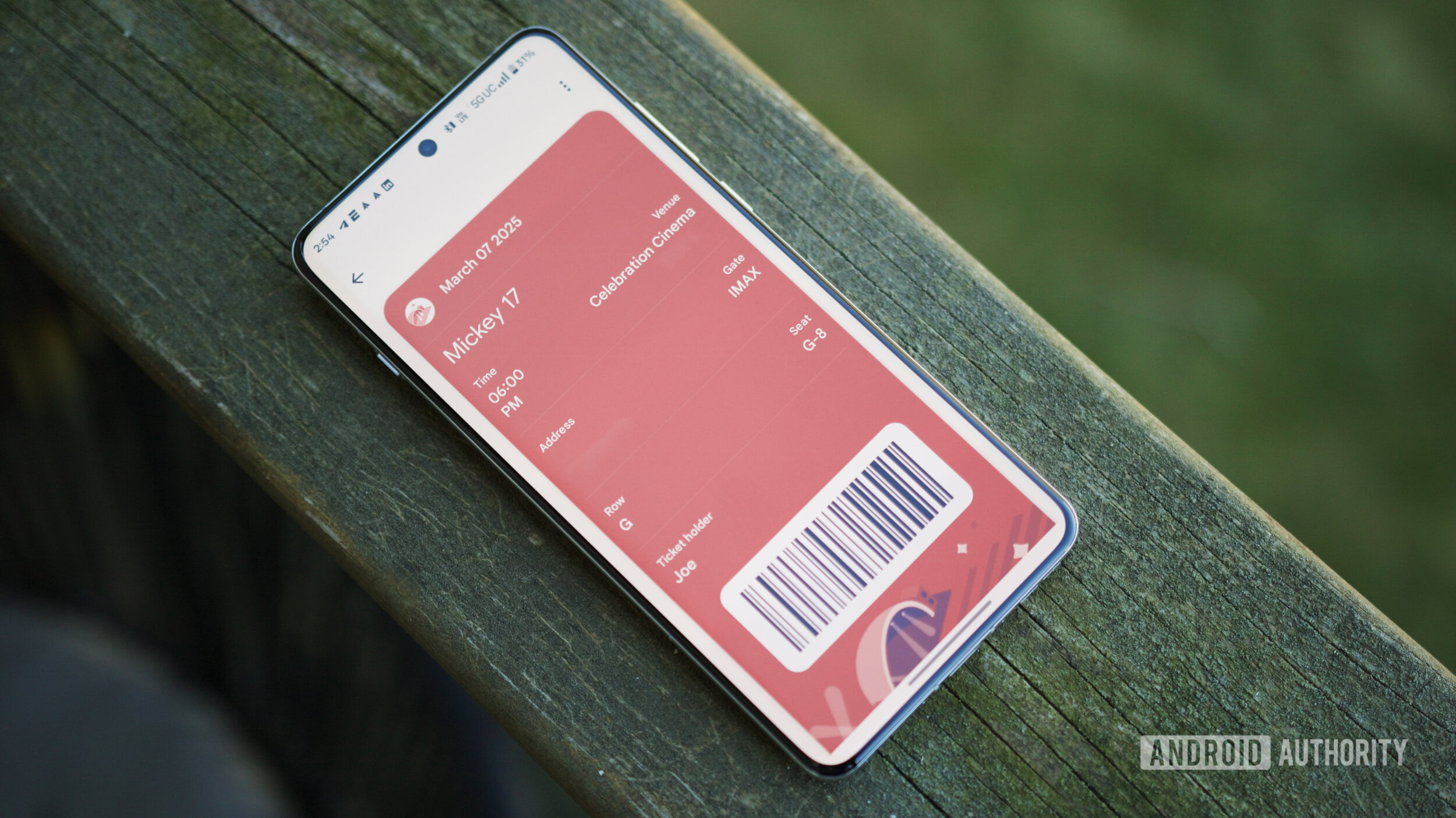 passe de cinema personalizado da Google Wallet Ingresso de cinema personalizado na Google Wallet.