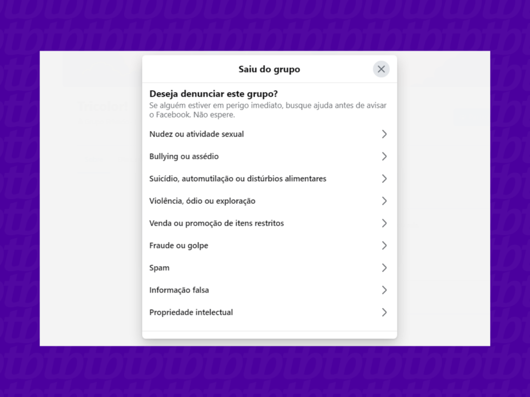 Explicando o motivo da sa&iacute;da do grupo no Facebook