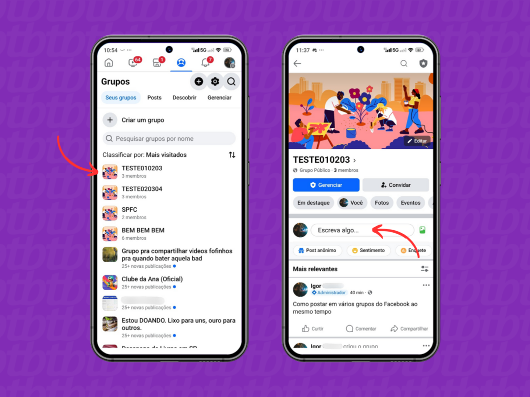 Criando uma publicação em um grupo do Facebook