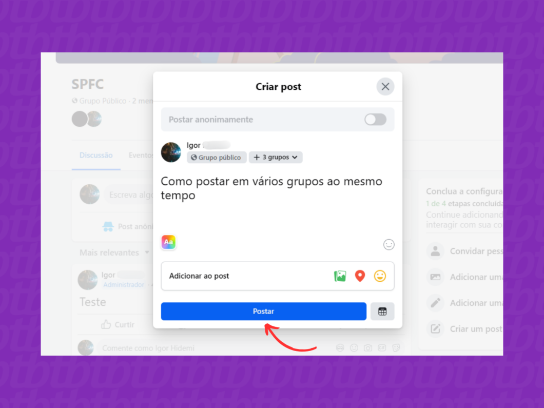 Postando em vários grupos do Facebook ao mesmo tempo
