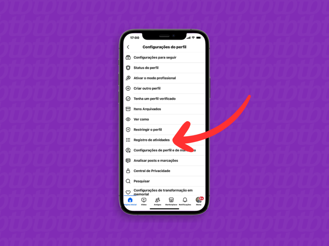 Abrindo o menu "Registro de atividades"