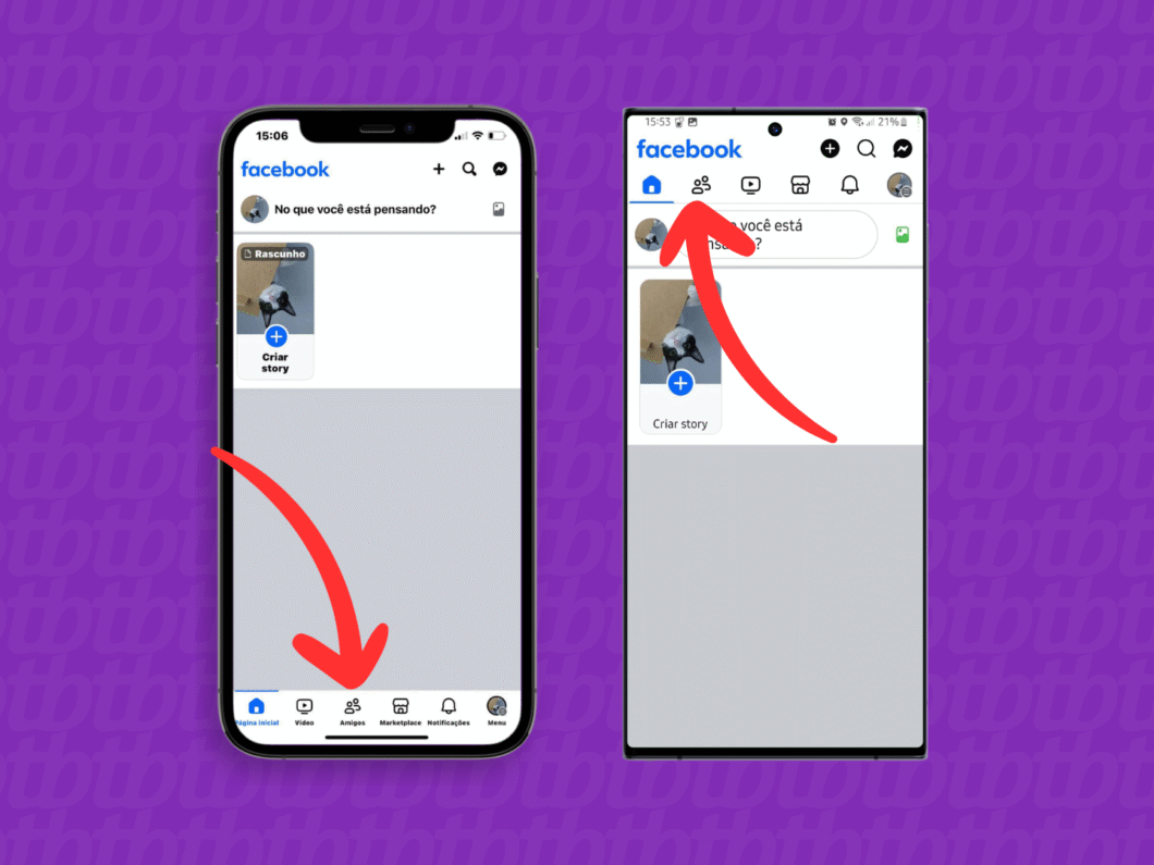 Abrindo o menu "Amigos" no Facebook pelo celular