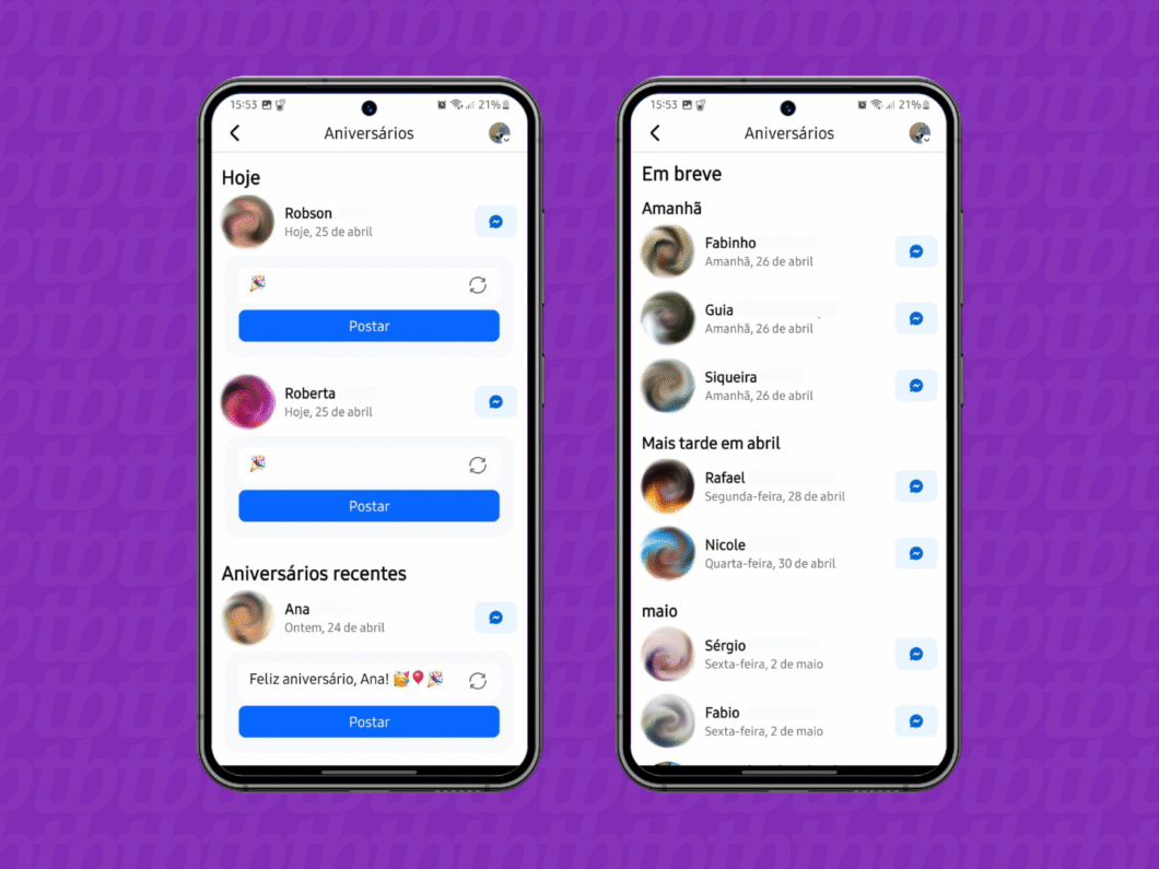 Vendo a lista de aniversariantes do dia e os próximos aniversários