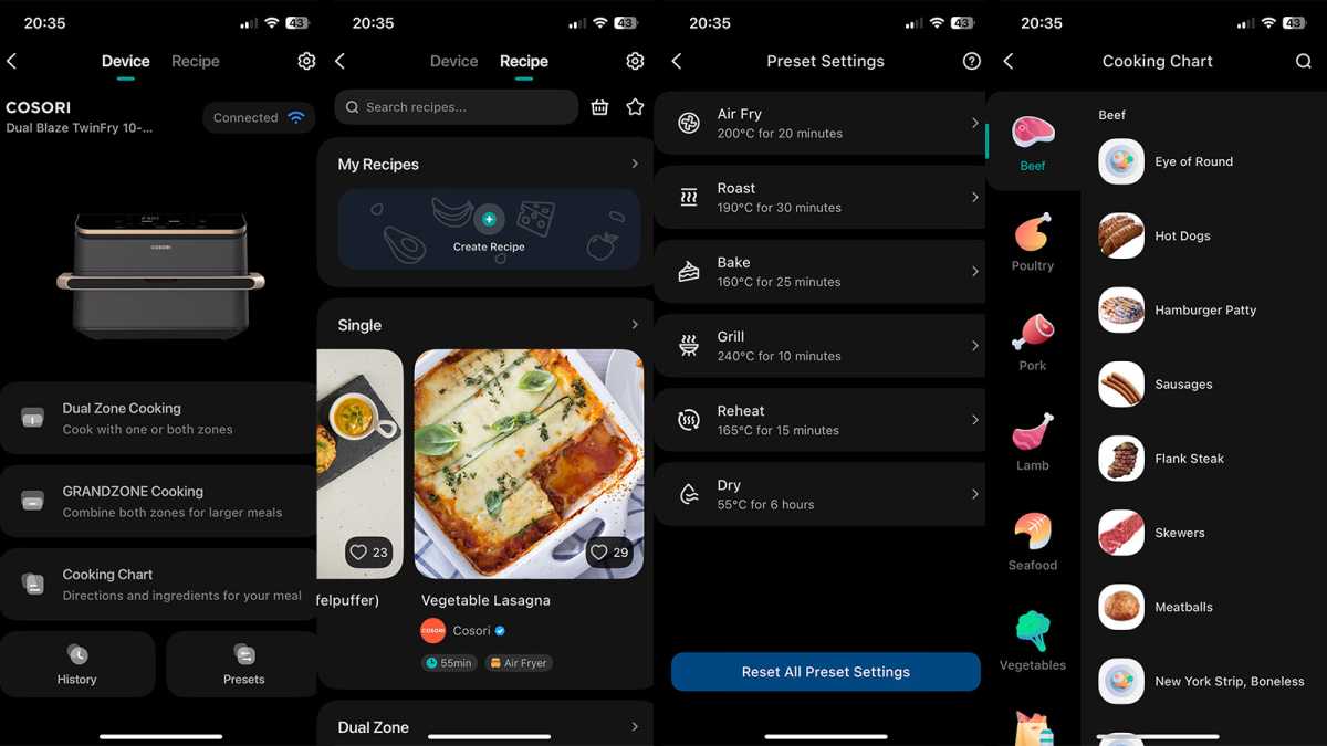 Screenshots from the VeSync app