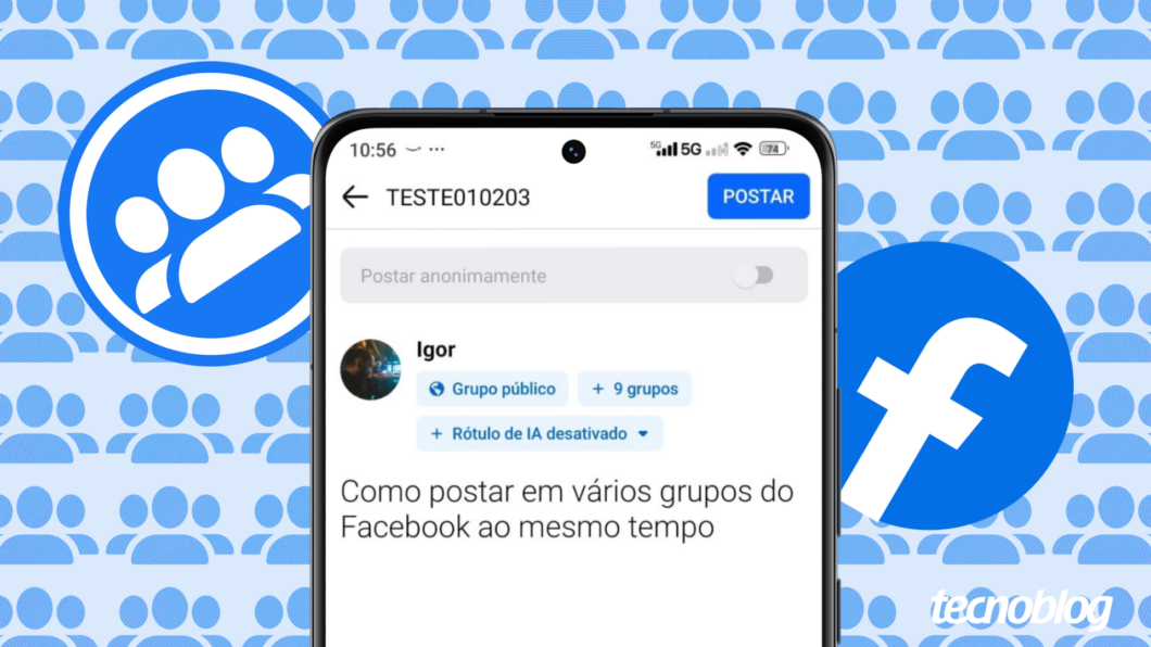 Tela de post em vários grupos do Facebook simultaneamente