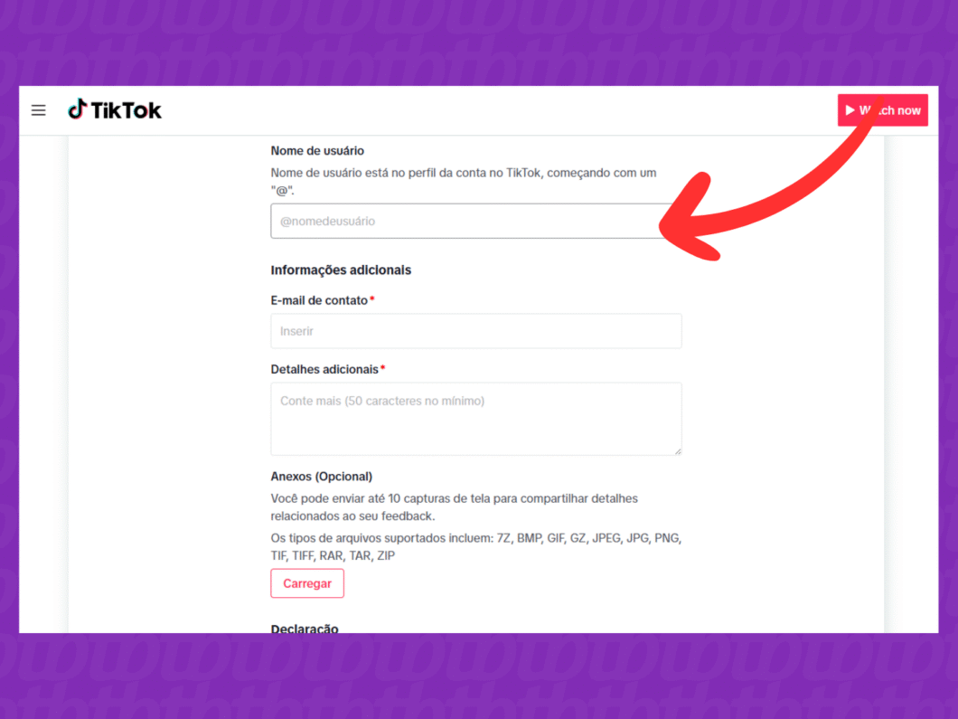 Informando o nome de usuário