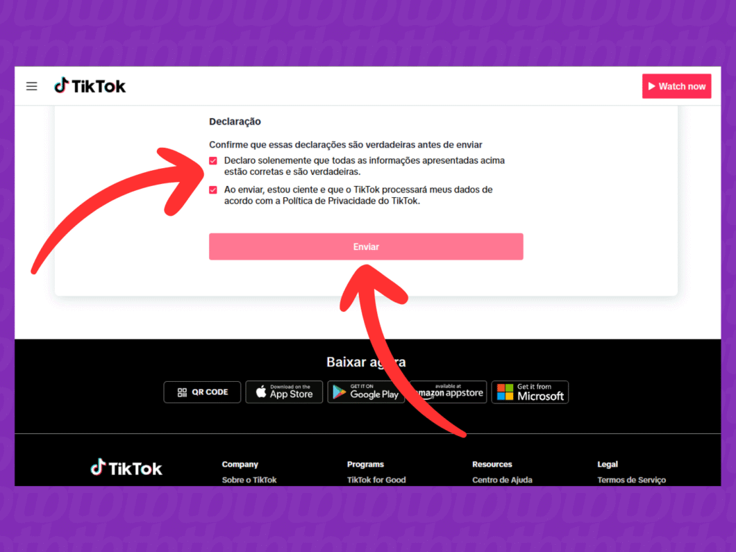 Enviando a solicitação de contado para o TikTok