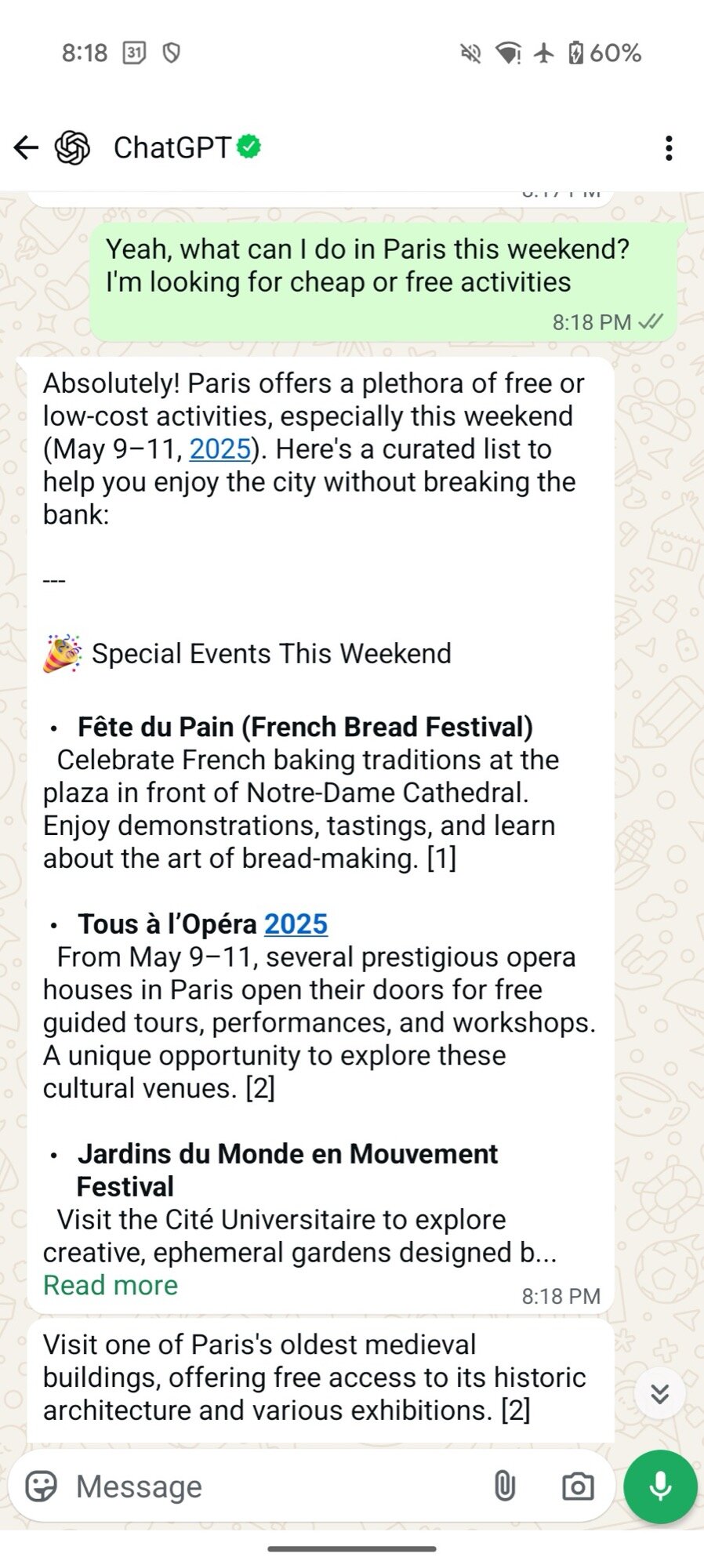 Chatgpt em atividades do WhatsApp Paris 1