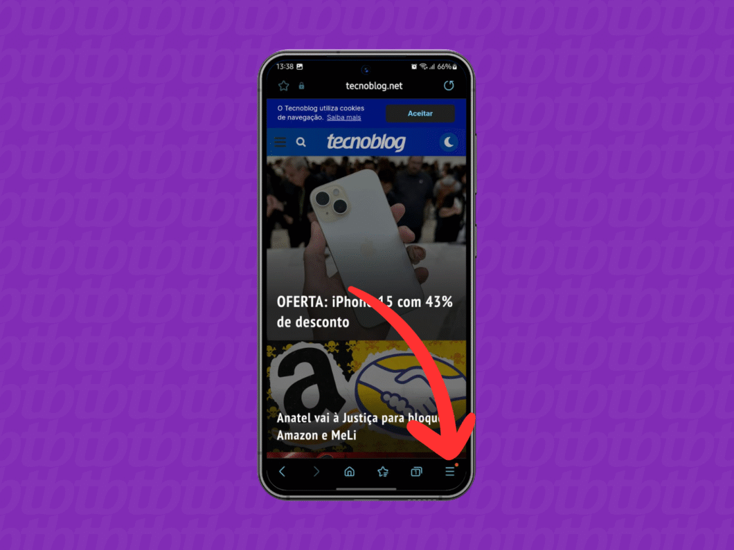 Acessando o menu do navegador Samsung Internet para Android