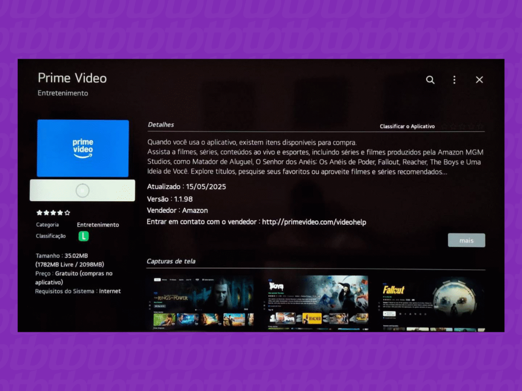 Acesse a loja de apps da smart TV para atualizar o Prime Video