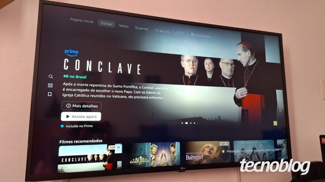 Imagem mostra tela do aplicativo Prime Video na TV