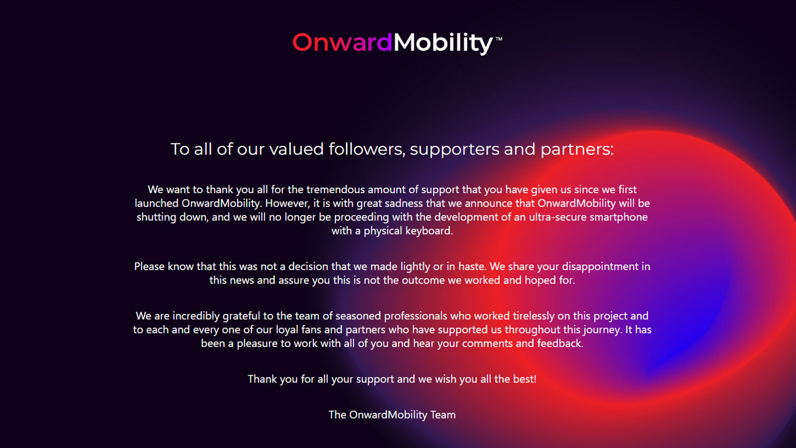 OnwardMobility's parting message