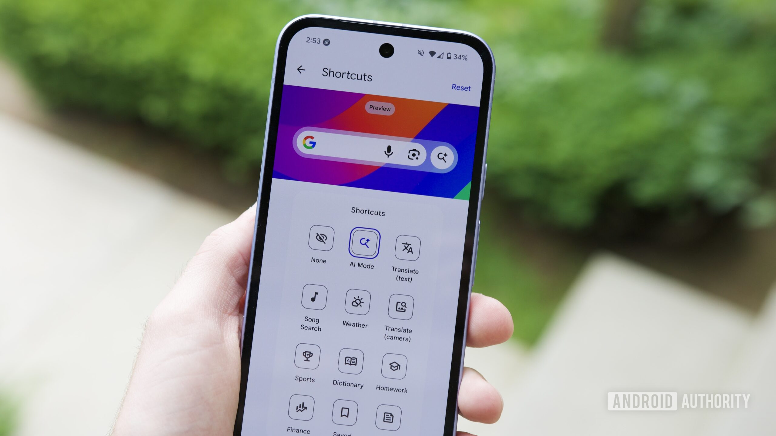 Configurações de personalização para o widget Android da barra de pesquisa do Google.