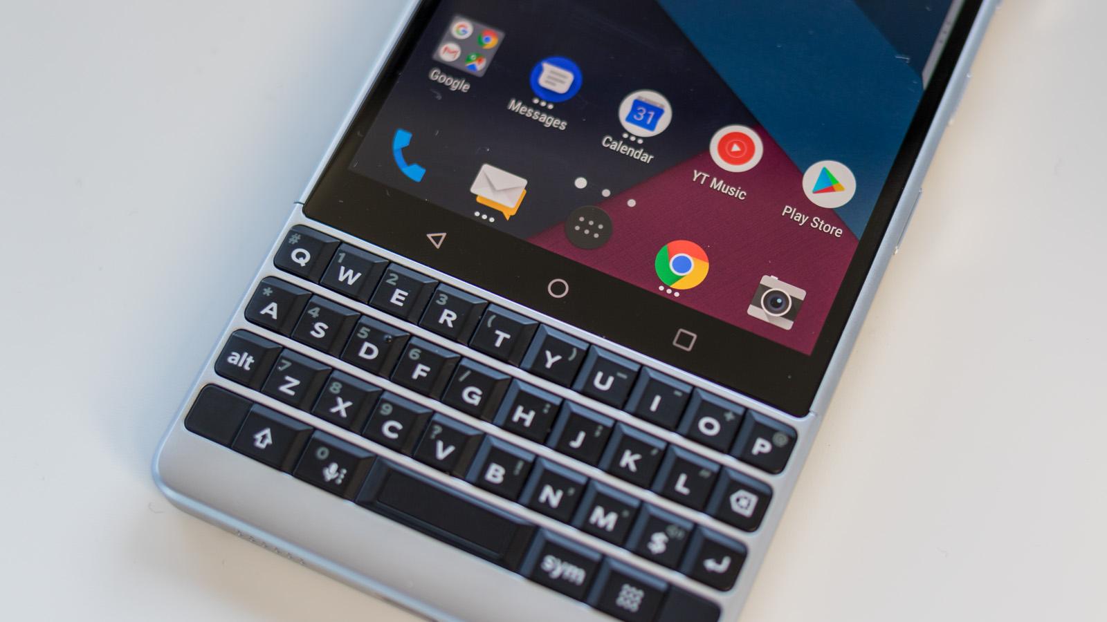 BlackBerry Key2 review close up of the keyboard and screen