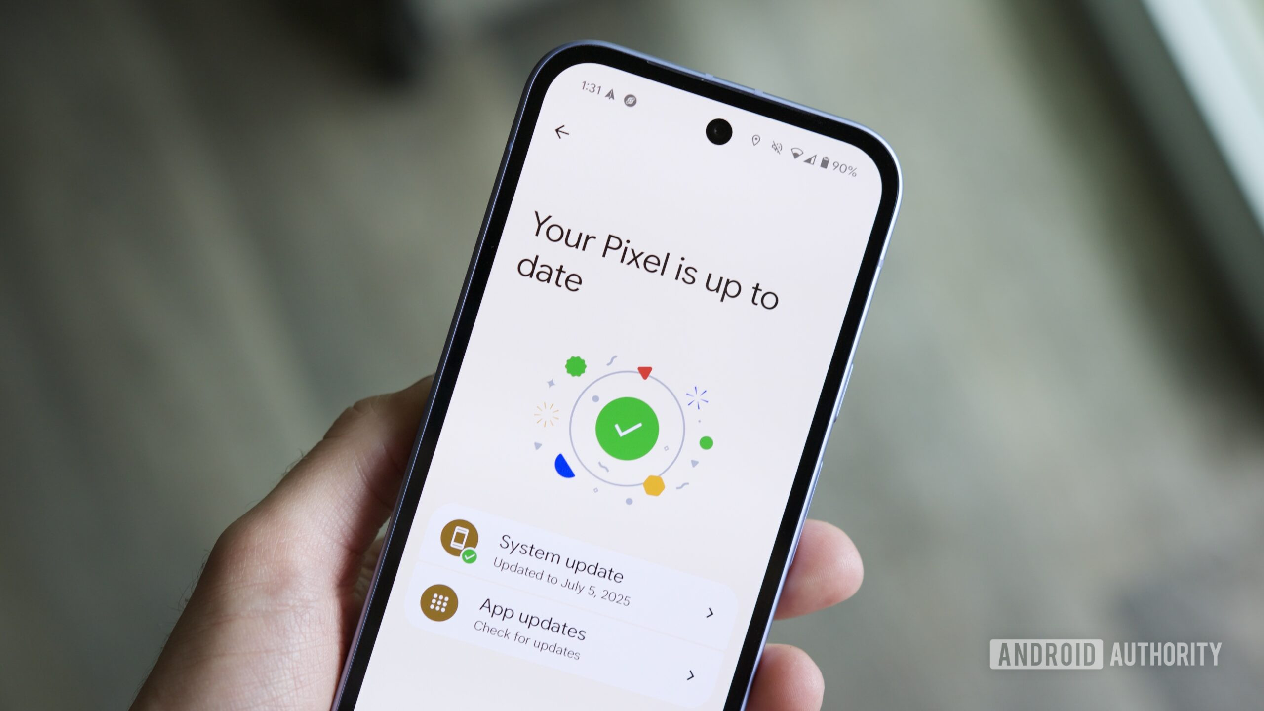 Tela de atualização de software em um smartphone Google Pixel.