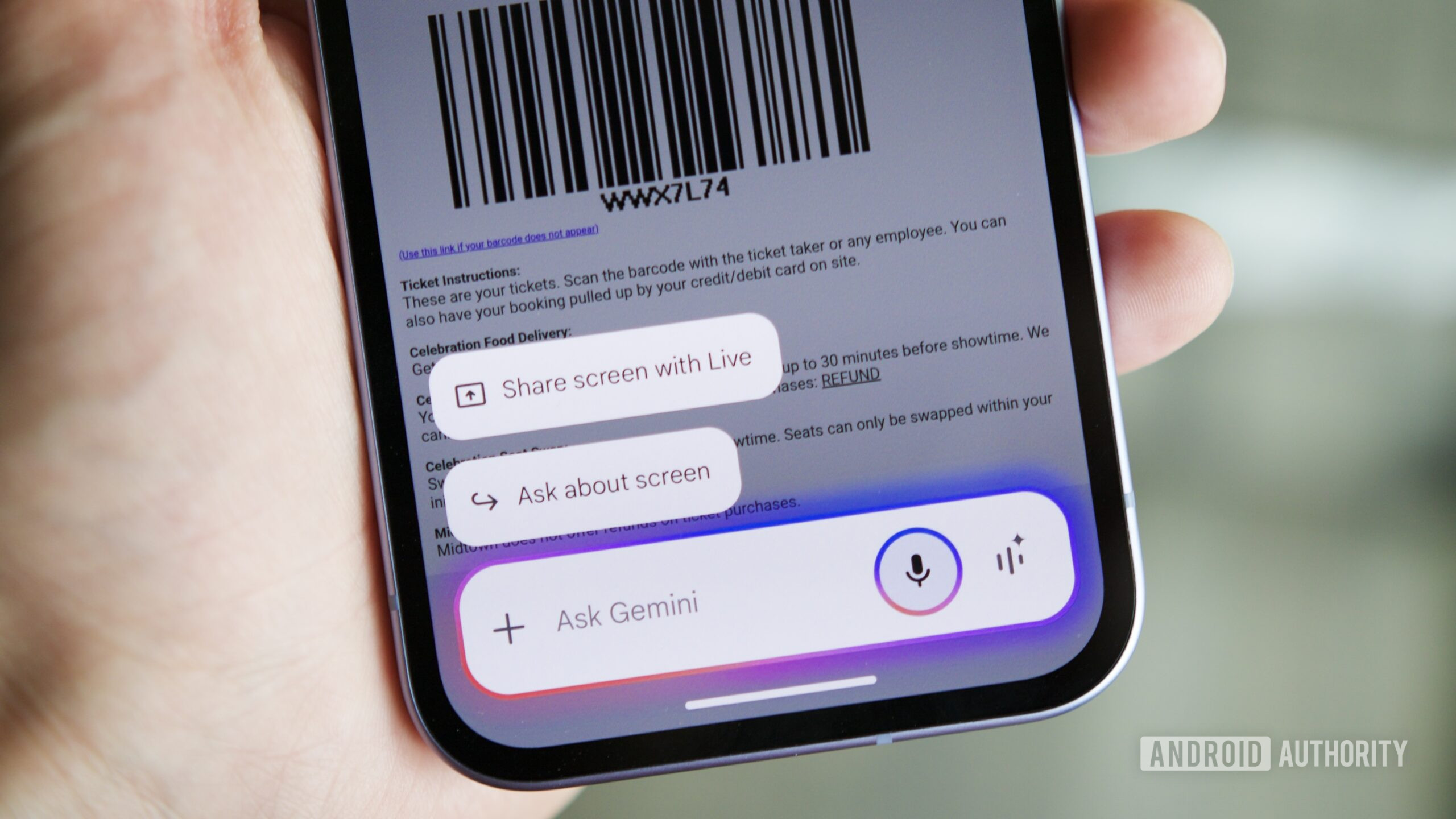 Prompt do Gemini em um telefone Android.